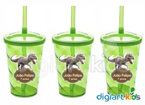 Adesivo para Copo com Canudo Shake Twister Dinossauro