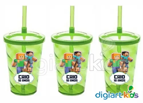 Adesivo para Copo com Canudo Shake 500ml Twister Minecraft