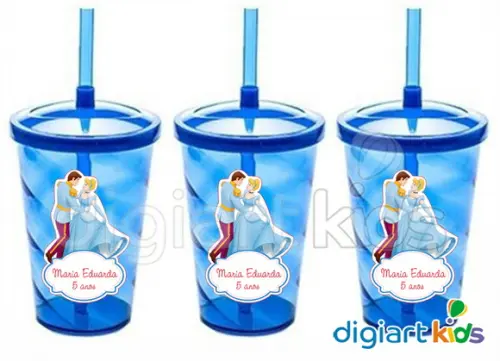 Adesivo para Copo com Canudo Shake Twister Cinderela