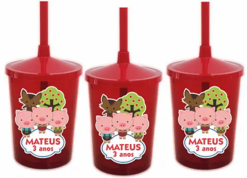 Adesivo para Copo com Canudo Shake Twister Três Porquinhos