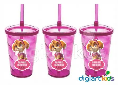 Adesivo para Copo com Canudo Twister Patrulha Canina Skye
