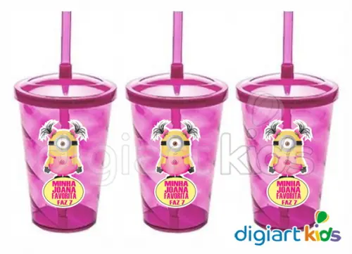 Adesivo para Copo Twister - Minions Rosa