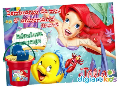 Adesivo Vinil Para Baldinho de Praia Ariel Pequena Sereia