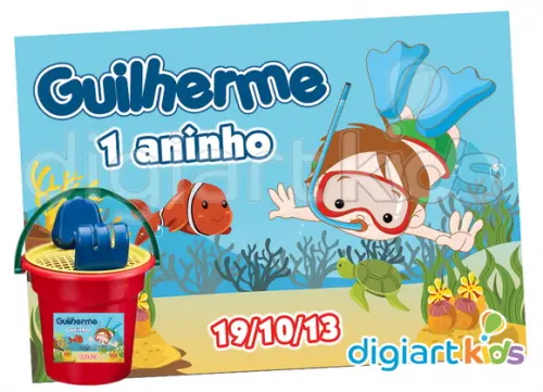 Adesivo Vinil Para Baldinho de Praia Fundo do Mar
