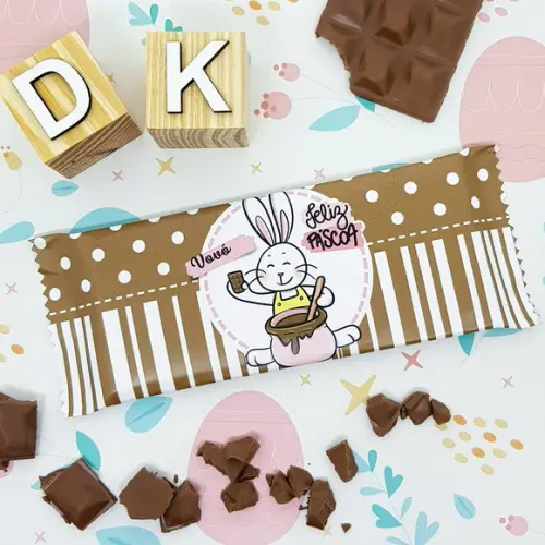 Barra de Chocolate Personalizada Páscoa Marrom e Rosa