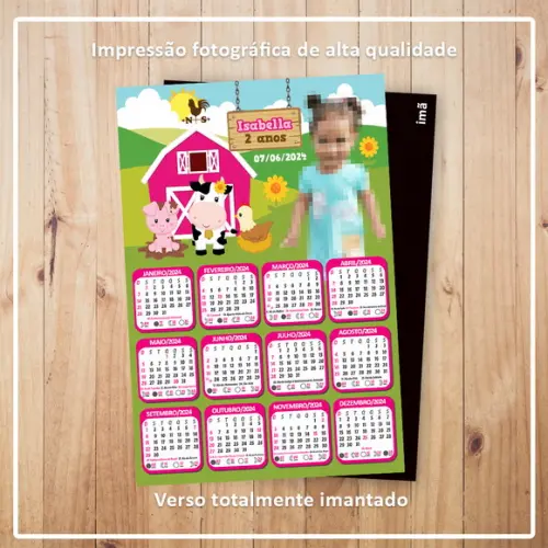 Calendário 10x15 cm com Imã Fazendinha Rosa