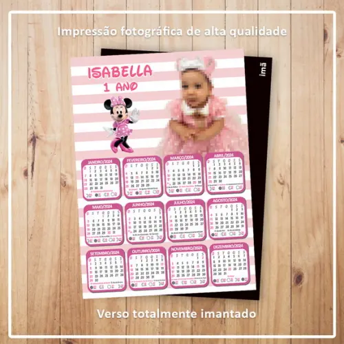 Calendário 10x15 cm com Imã Minnie Rosa
