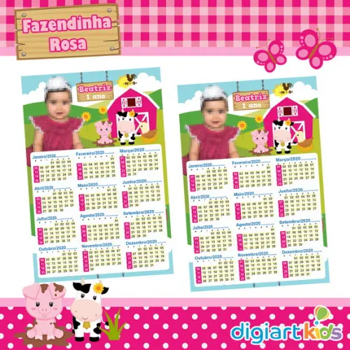 Calendário 10x15 cm com Imã Fazendinha Rosa