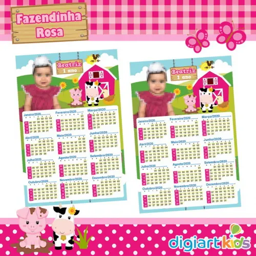Calendário 15x21 cm com Imã Fazendinha Rosa