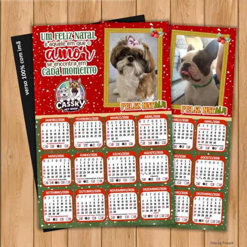 Calendário com Imã de Natal para Petshop com Foto 10x15cm
