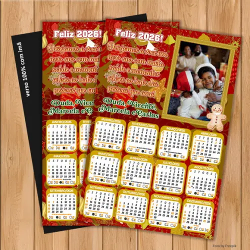 Calendário com Imã Personalizado de Natal com Foto 10x15cm