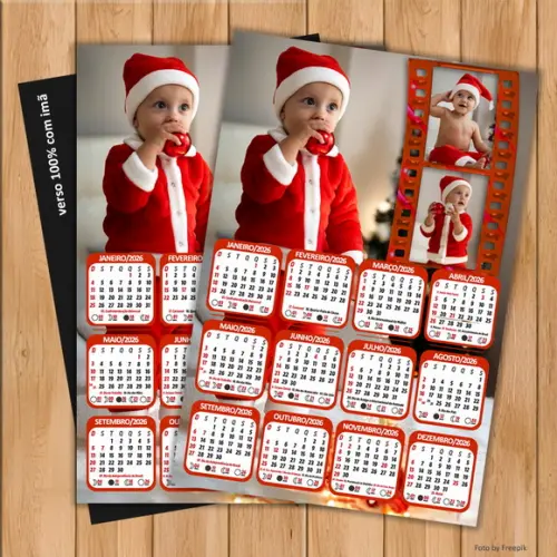 Calendário Imã Personalizado de Natal com 3 Fotos 20x25