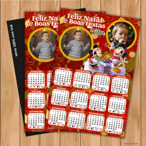 Calendário Imã Personalizado de Natal com 2 Fotos 20x25