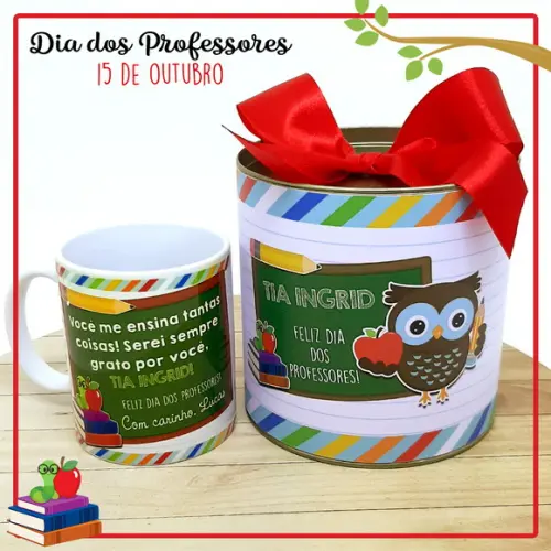 Caneca com Tubolata Dia dos Professores - Coruja