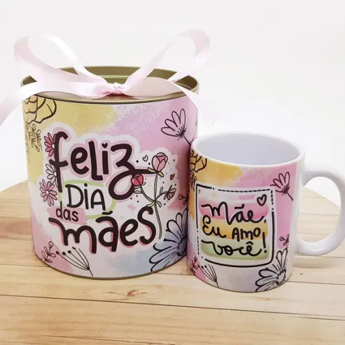 Caneca com Tubolata Dia das Mães - Mãe eu Amo Você