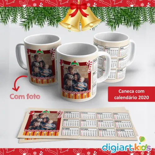 Caneca de Cerâmica com Calendário e Foto ou Logo