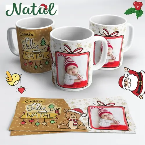 Caneca de Cerâmica Feliz Natal com Foto
