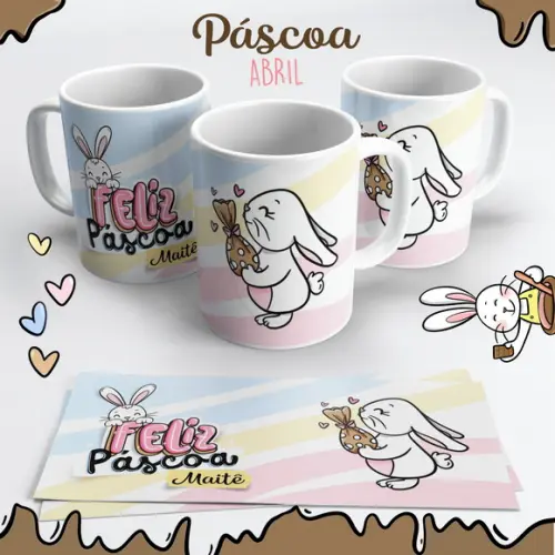 Caneca de Cerâmica Feliz Páscoa Colorido