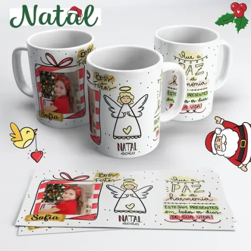 Caneca de Cerâmica Natal Anjinho com Foto
