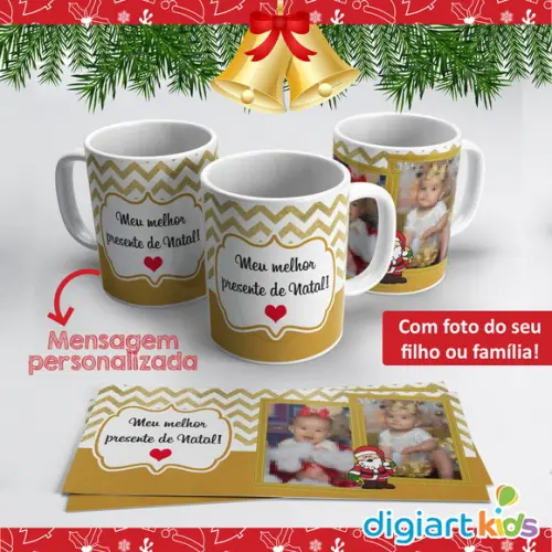 Caneca de Cerâmica Natal Dourado com Fotos