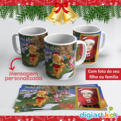 Caneca de Cerâmica Natal do Pooh com Foto