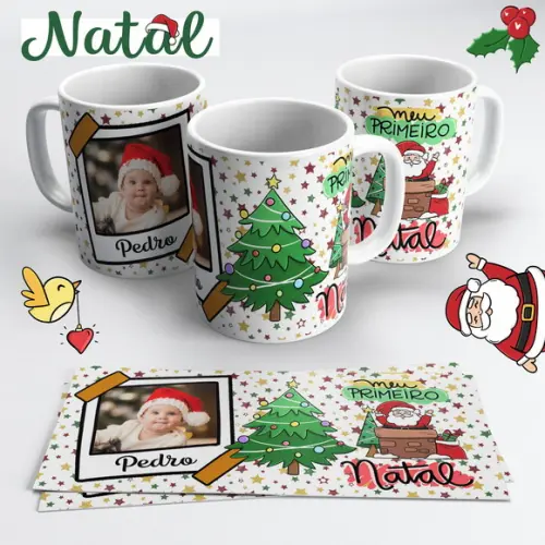 Caneca de Cerâmica Natal Meu Primeiro Natal