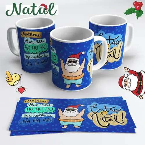 Caneca de Cerâmica Natal Papai Noel na Praia