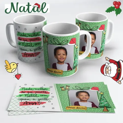 Caneca de Cerâmica Natal Verde com Foto