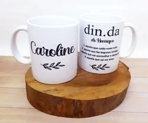 Caneca de Cerâmica para Padrinhos Dinda Dindo