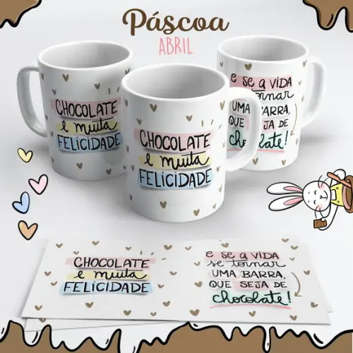 Caneca de Cerâmica Páscoa Chocolate e Muita Felicidade