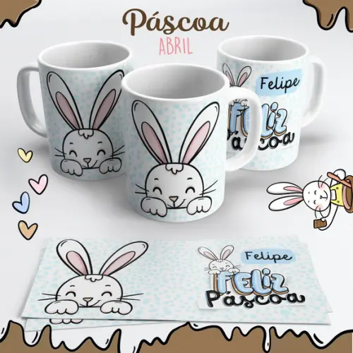 Caneca de Cerâmica Páscoa Coelhinho Azul