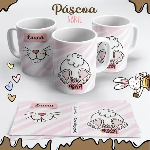 Caneca de Cerâmica Páscoa Fundo Rosa