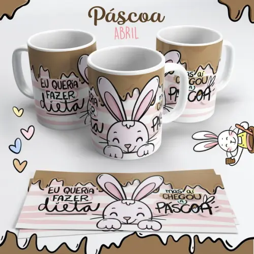 Caneca de Cerâmica Páscoa Eu Queria Fazer Dieta