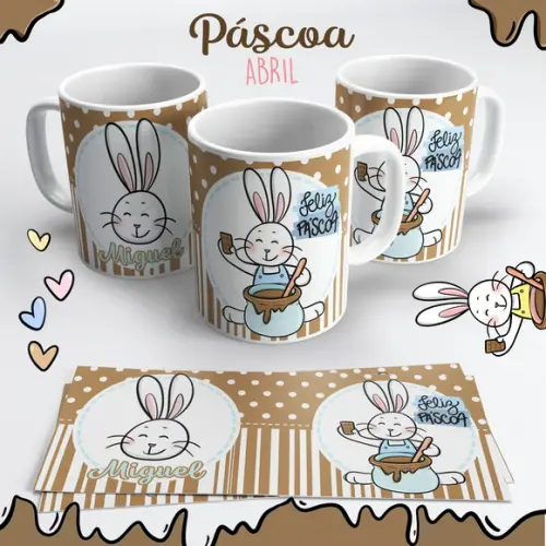 Caneca de Cerâmica Páscoa Marrom e Azul