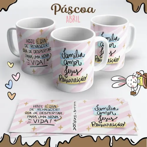 Caneca de Cerâmica Páscoa Família Amor Jesus