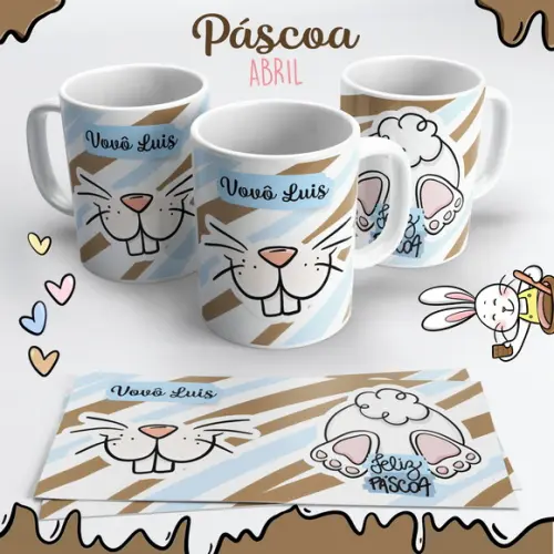 Caneca de Cerâmica Páscoa Rosto Coelhinho Azul