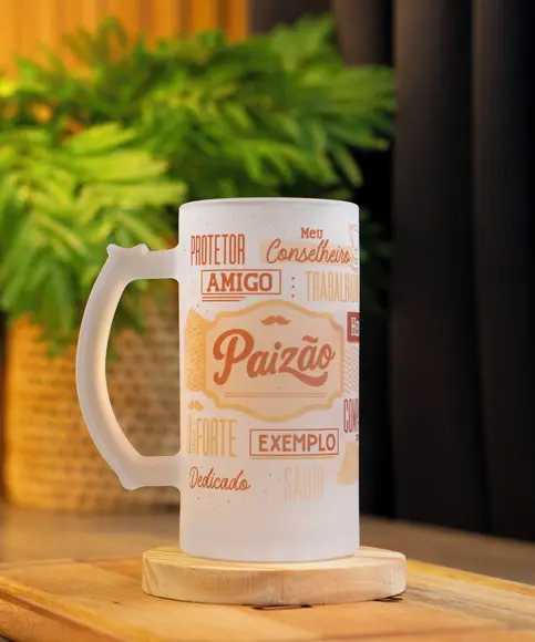 Caneca de Chopp Dia dos Pais Vidro Jateada