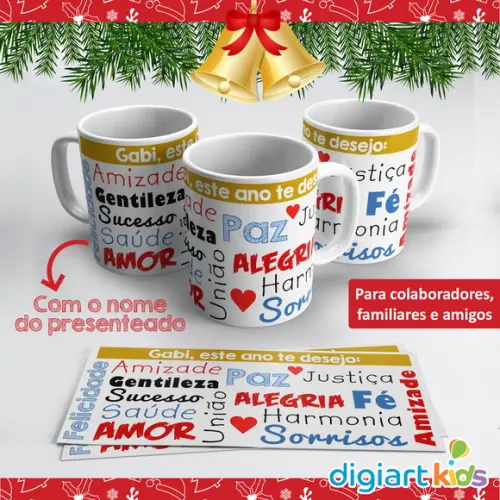 Caneca de Natal e Ano Novo Palavras Positivas