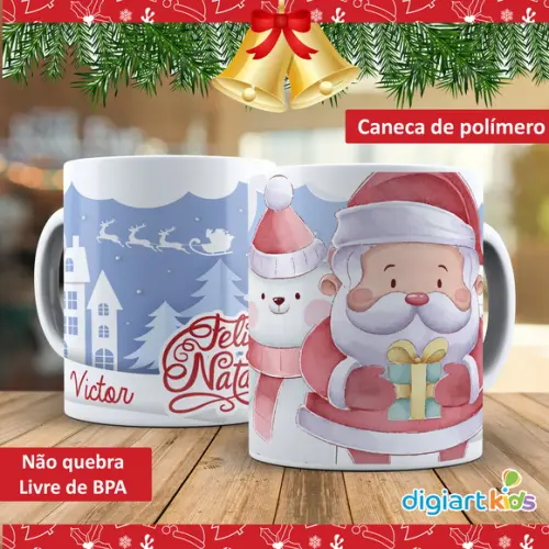 Caneca de Natal Papai Noel e Ursinho
