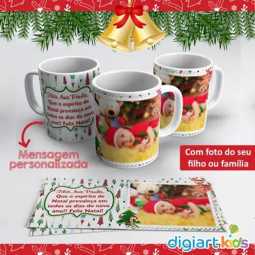 Caneca de Natal Pinheiros com Mensagem e Foto