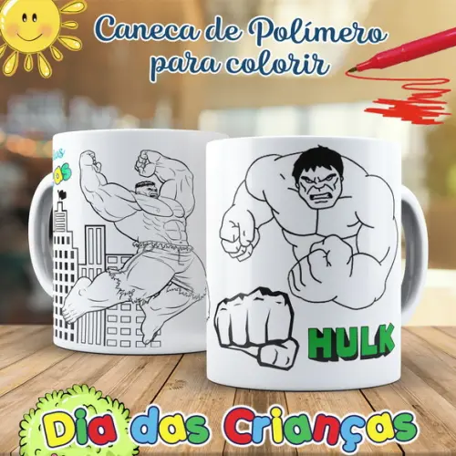 Caneca de Polímero para Colorir Hulk + Embalagens