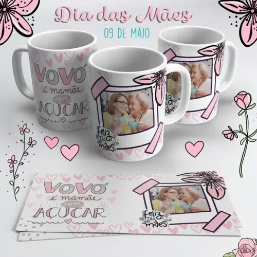 Caneca Dia das Mães com Foto - Vovó é Mamãe com Açúcar