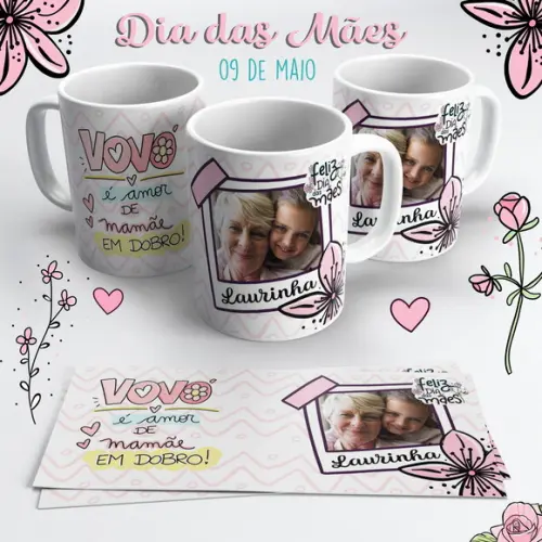 Caneca Dia das Mães com Foto - Vó é Amor de Mãe em Dobro