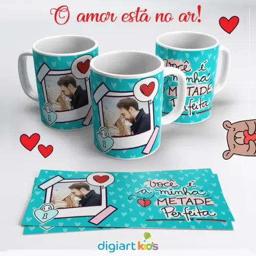 Caneca Dia dos Namorados com Foto Você é Minha Metade Rosa