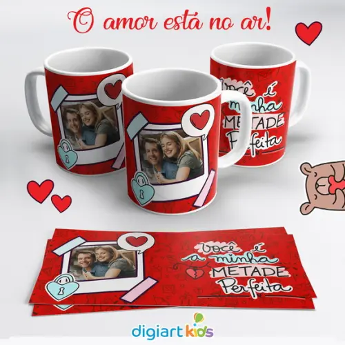 Caneca Dia dos Namorados com Foto Você é Minha Metade Rosa