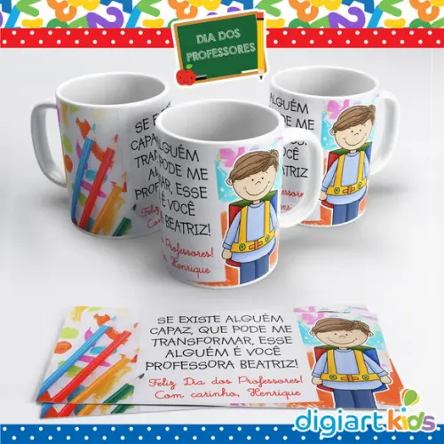 Caneca Dia dos Professores Aquarela Menino
