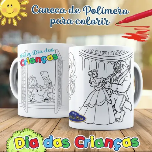 Caneca para Colorir a Bela e a Fera