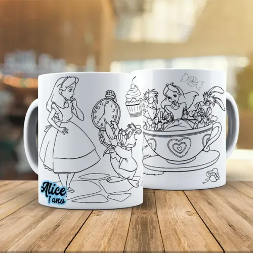 Caneca para Colorir Alice no País das Maravilhas