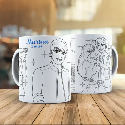 Caneca para Colorir Barbie e Ken