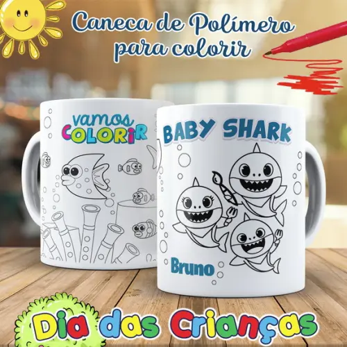 Caneca para Colorir Baby Shark